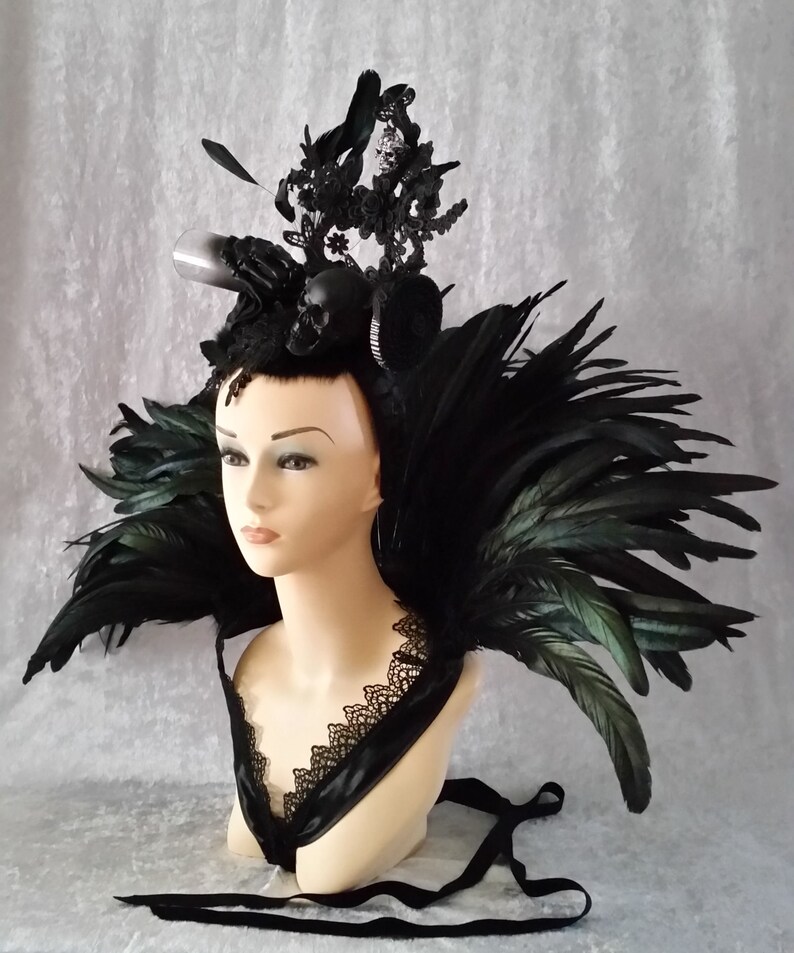 Feather Collar 4 Feather Cape Feather Collar Feather Collar Gothic Rooster Feather Collar 25-30 Black Lace Borts Halloween