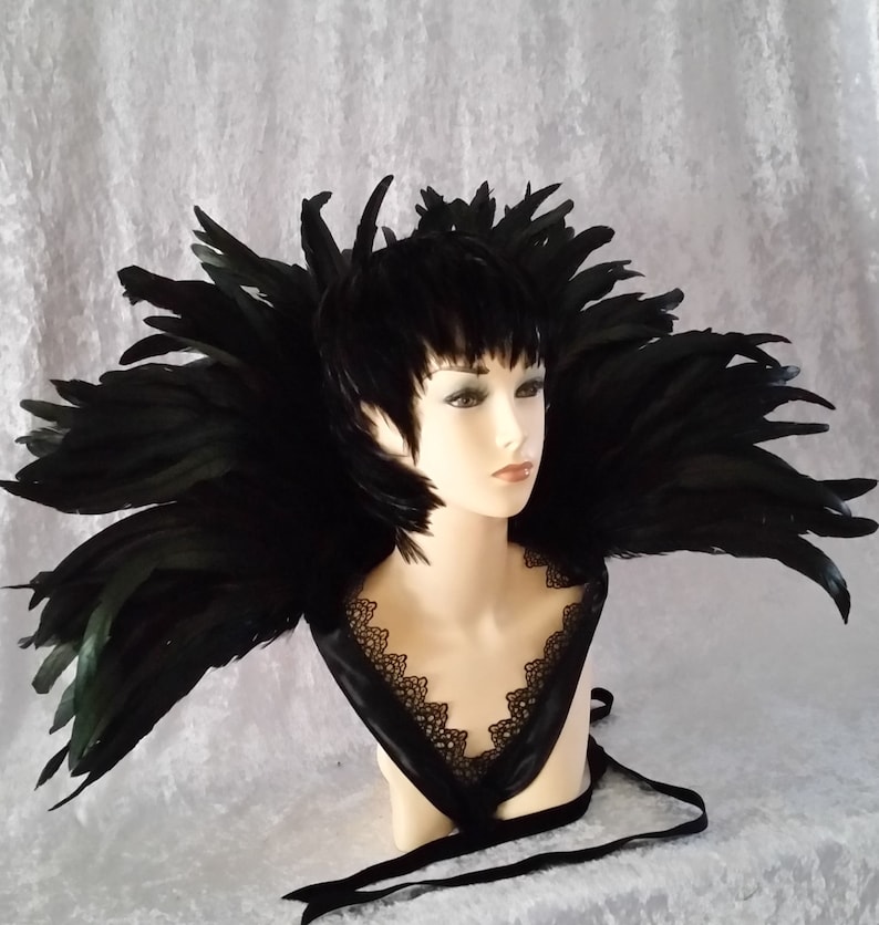 Feather Collar 4 Feather Cape Feather Collar Feather Collar Gothic Rooster Feather Collar 25-30 Black Lace Borts Halloween