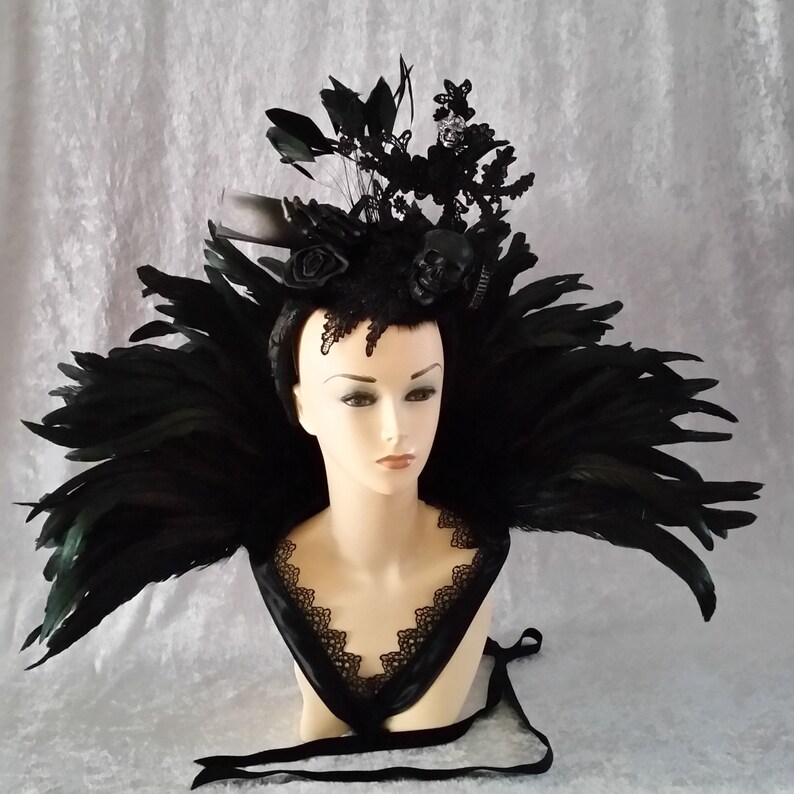 Feather Collar 4 Feather Cape Feather Collar Feather Collar Gothic Rooster Feather Collar 25-30 Black Lace Borts Halloween