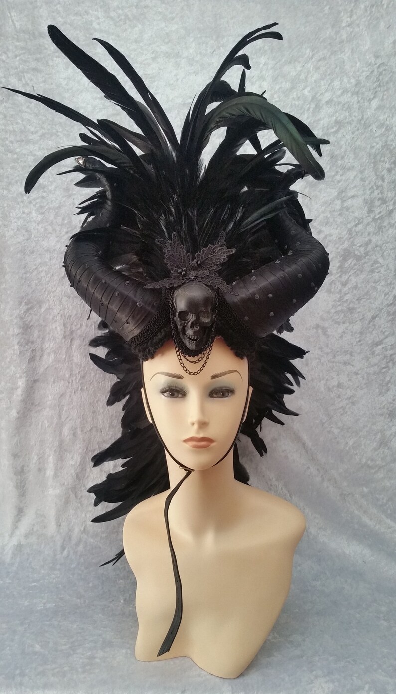 Gothic Feather Headdress, Feather Mohawk, Feather Irokese With Leather