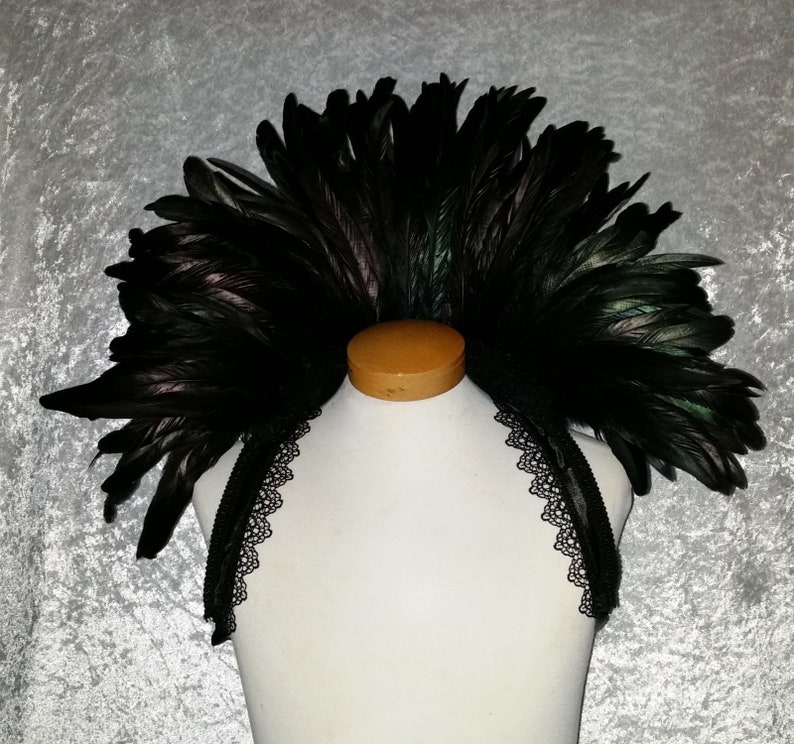 Feather Collar 4  Feather Cape  Feather Collar  Feather Collar Gothic  Rooster Feather Collar 25-30  Black Lace Borts  Halloween