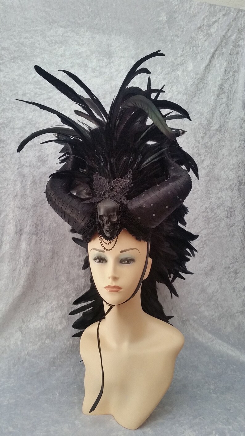 Gothic Feather Headdress, Feather Mohawk, Feather Irokese With Leather