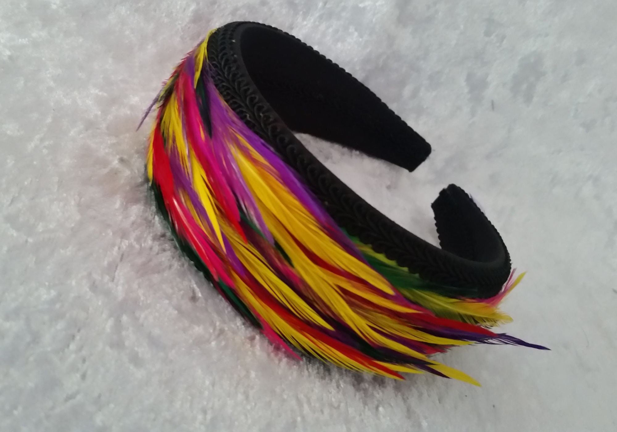 Feather Headband, With Colorful Rooster Neck Feathers  display picture 3