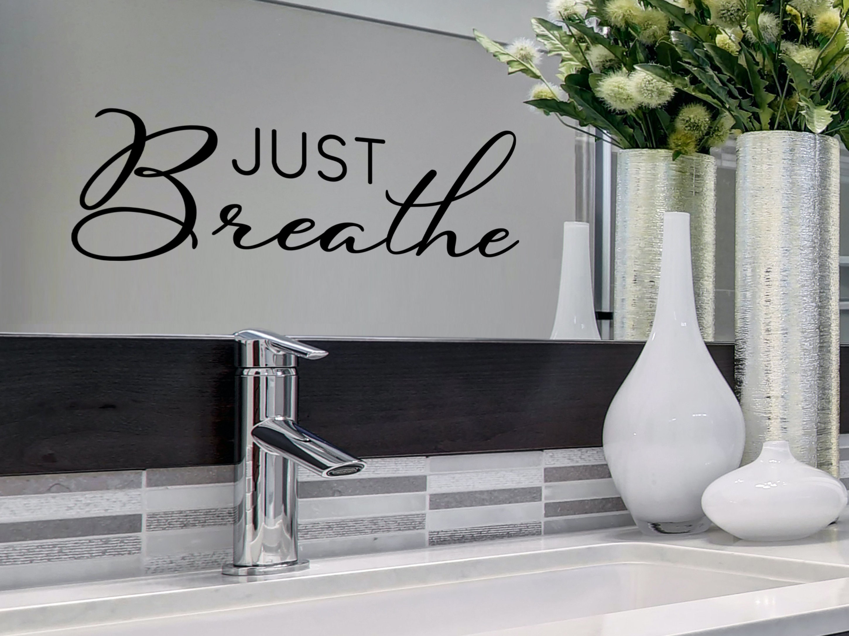 Just Breathe Script Wall Decal Vinyl Decal Bathroom Wall Etsy