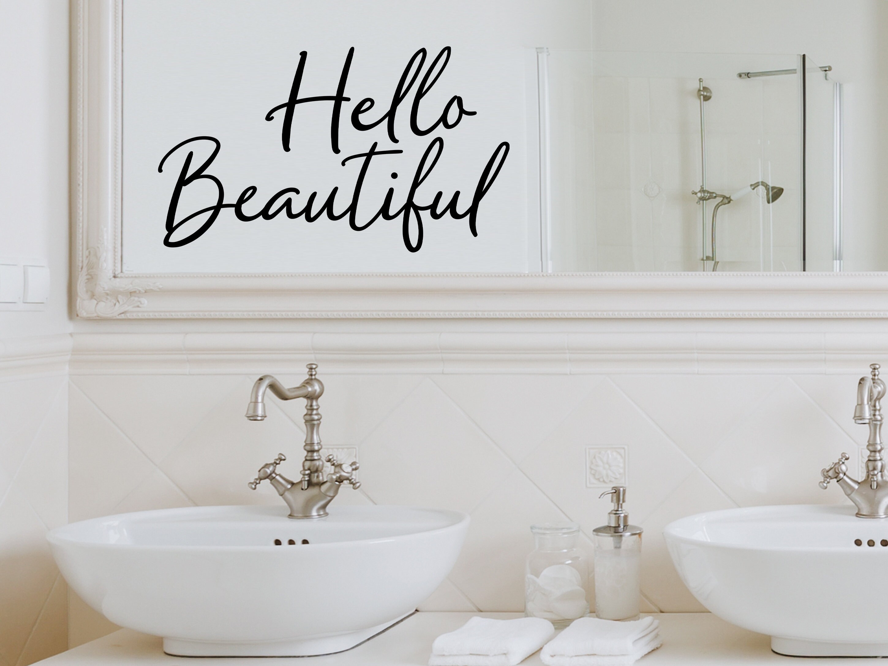Hello Beautiful Script Wall Decal Vinyl Decal Bathroom Etsy