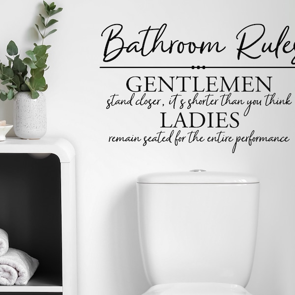 Bathroom Rules (Gentleman & Ladies) In Script | Wall Decal | Vinyl Decal | Bathroom Wall Decal | Bathroom Wall Sticker | Wall Sticker