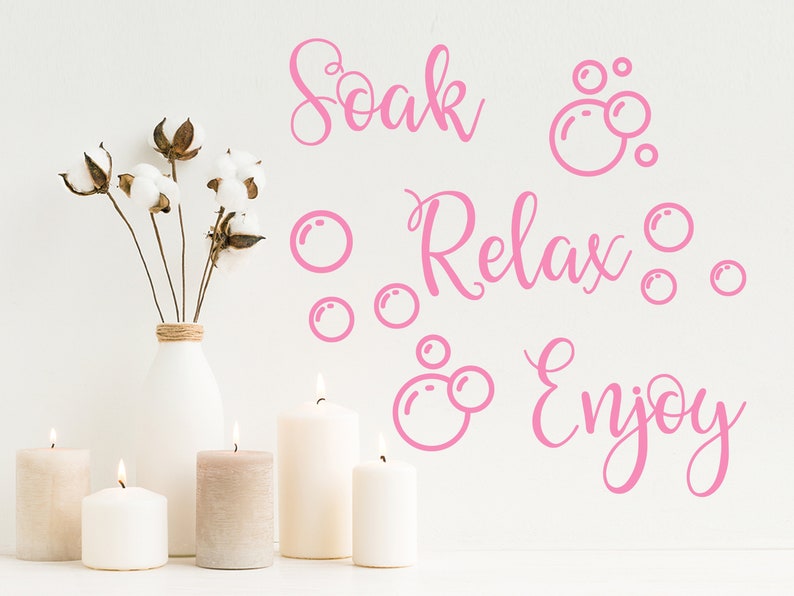 Vinyl Decal Wall Decal Mirror Decal Vinyl Decal Wall Sticker Bathtub Sign Soak Relax Enjoy Bathroom Wall Decals