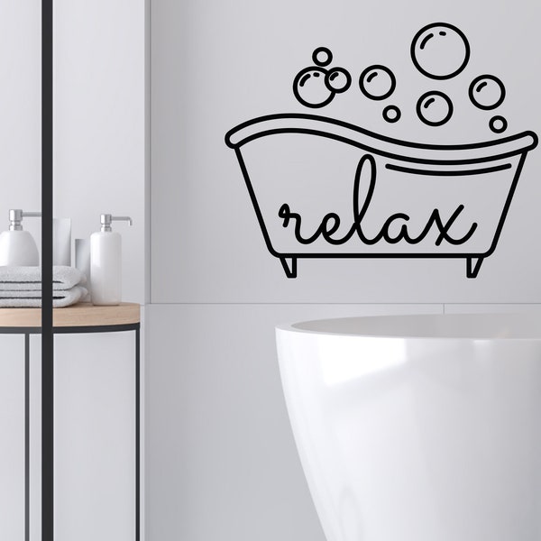 Relax (Bathtub & Bubbles) Modern | Wall Decal | Vinyl Decal | Bathroom Wall Decal | Bathroom Wall Sticker | Wall Sticker | Bathroom Decal