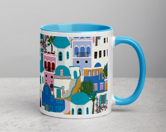 Santorini Mug with Color Inside vacation mug Greece, Greek Islands