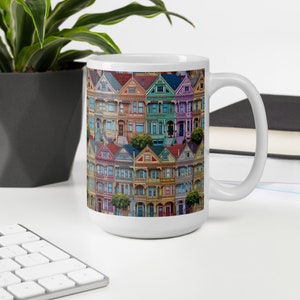 San Francisco, Painted Ladies, Postcard Row, MAGNIFIQUE tasse illustrée Seven Sisters