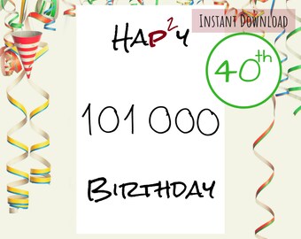 Happy 40 Birthday Card binary, Maths Birthday Card Digital Download, Maths Birthday Printable, Maths Gift Instant Download