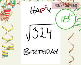 Happy 18 Birthday Card root, Maths Birthday Card Digital Download, Maths Birthday Printable, Maths Gift Instant Download