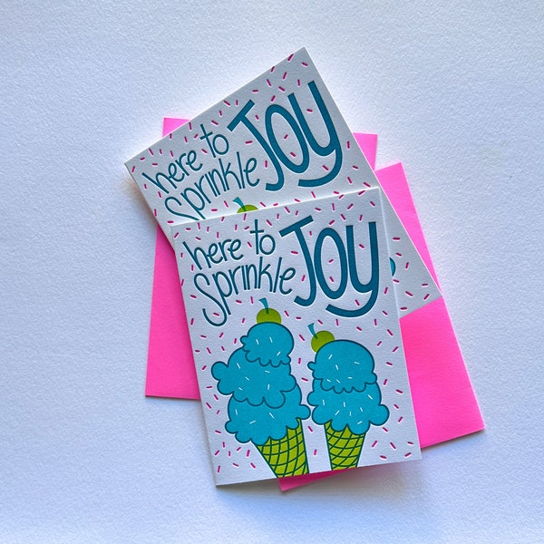 Sprinkled with Pink Card | Letterpress Baby Sprinkle Card | Ice Cream Cone