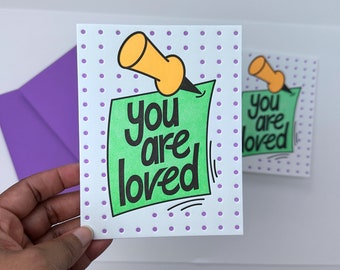 Letterpress You are Loved Card | Neon Push Pin Note | Letterpress Stationery