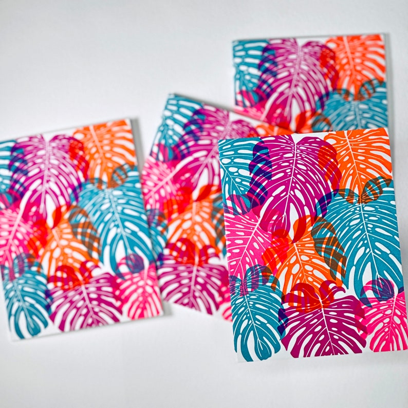 Neon Tropical Leaf Greeting Card Set Exotic Plant Letterpress Card Set image 4