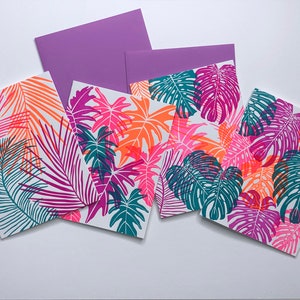 Neon Tropical Leaf Greeting Card Set Exotic Plant Letterpress Card Set image 1