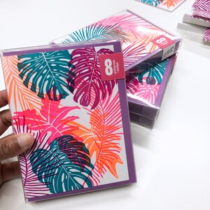 Neon Tropical Leaf Greeting Card Set Exotic Plant Letterpress Card Set image 3