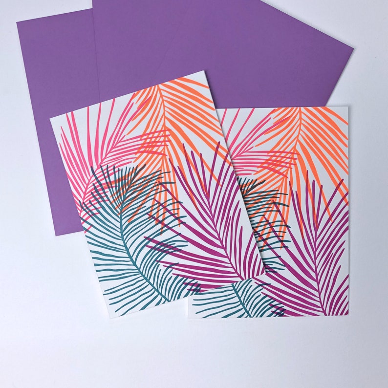 Neon Tropical Leaf Greeting Card Set Exotic Plant Letterpress Card Set image 8