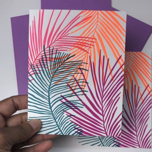 Neon Tropical Leaf Greeting Card Set Exotic Plant Letterpress Card Set image 6