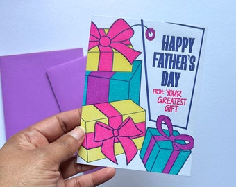 Colorful Letterpress Father's Day Card | Father's Day Gifts from kids | Bonus Dad Greeting Card