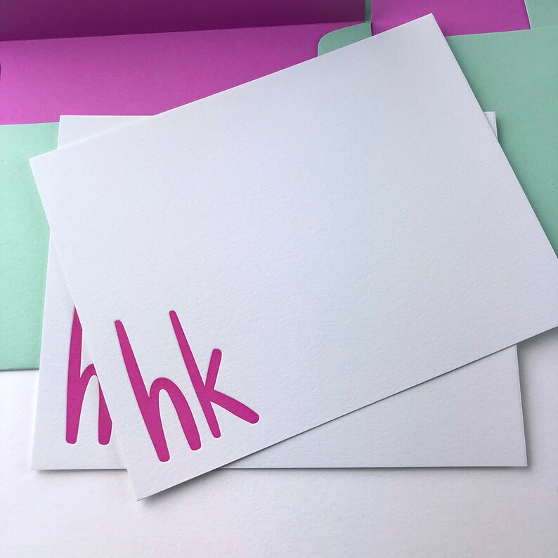 Two notecards, Personalized Letterpress Stationery with the letters h and k