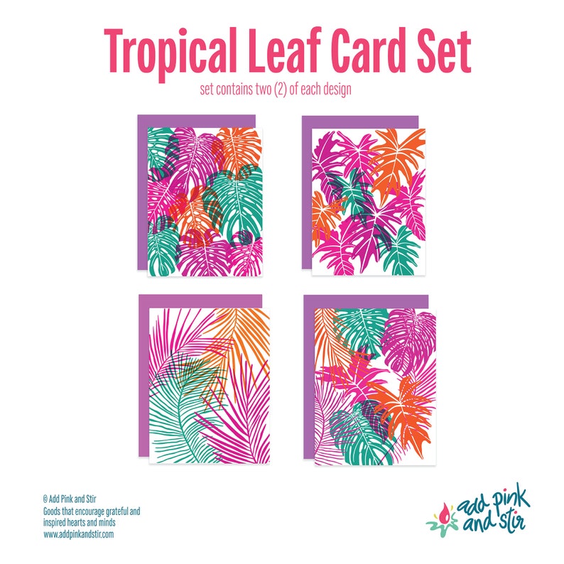 Neon Tropical Leaf Greeting Card Set Exotic Plant Letterpress Card Set image 2