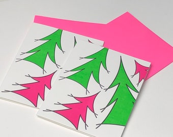 Pink and Green Christmas Card | Blank Inside Christmas Tree Card