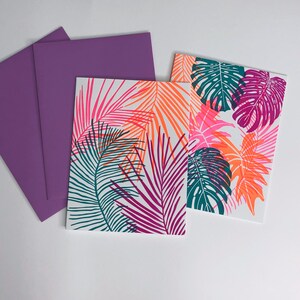 Neon Tropical Leaf Greeting Card Set Exotic Plant Letterpress Card Set image 7