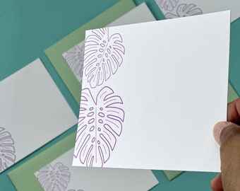 Monstera Leaf Stationery Set | Daughter Gift Idea | Plant Lover Letterpress Stationery| Best Gifts under 20