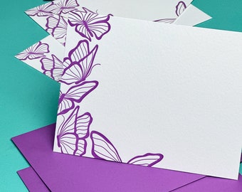 Butterfly Wings Letterpress Stationery | Purple Letterpress Stationery Set | Note Card Gift