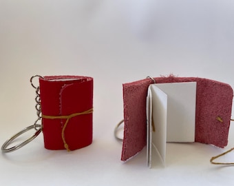 Mini Red Leather Book Keychain | Reclaimed Journal Charm, Handmade Bag Accessory