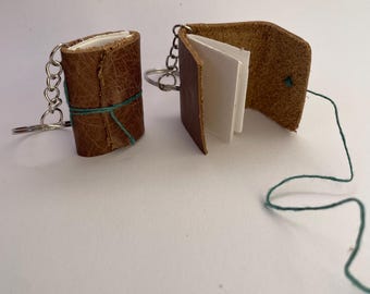 Handmade Mini Leather Book Keychain: Tiny Journal Gift