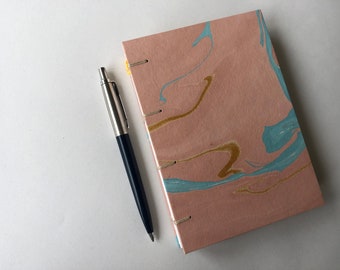 Hand Sewn A6 Sketchbook: Coptic Binding, Marbled Paper Cover