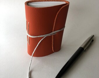 Coral Leather Pocket Notebook: Handmade Mini Travel Journal