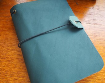 Handmade A6 Green Leather book – Refillable Travel journal