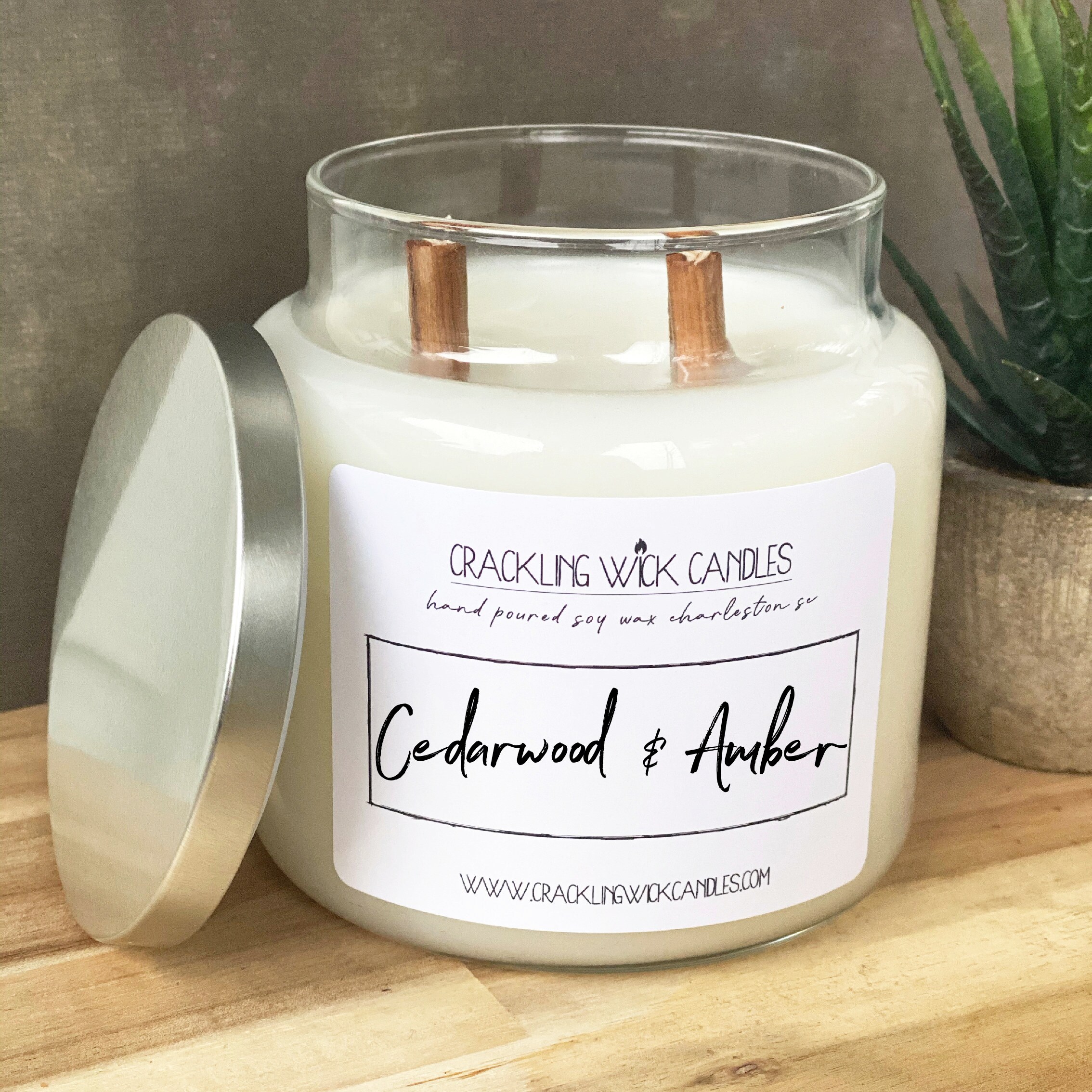 CEDARWOOD & AMBER Wood Wick Candle Crackling Wick Candles Soy Etsy