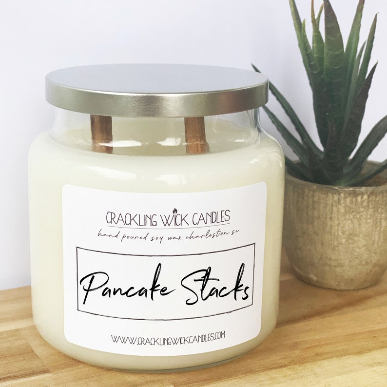 PANCAKE STACKS Wood Wick Candle Crackling Wick Candles Soy Wax Wooden Wicks Natural Maple Scented Fragrance Dye-Free Jar Gift Boxed 9oz 18oz