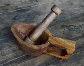 Replica of the old Ukrainian mortar and pestle (kovhanka). Рear tree mortar. Decorative item. Wood gift dish. Hand carved. Rustic style.