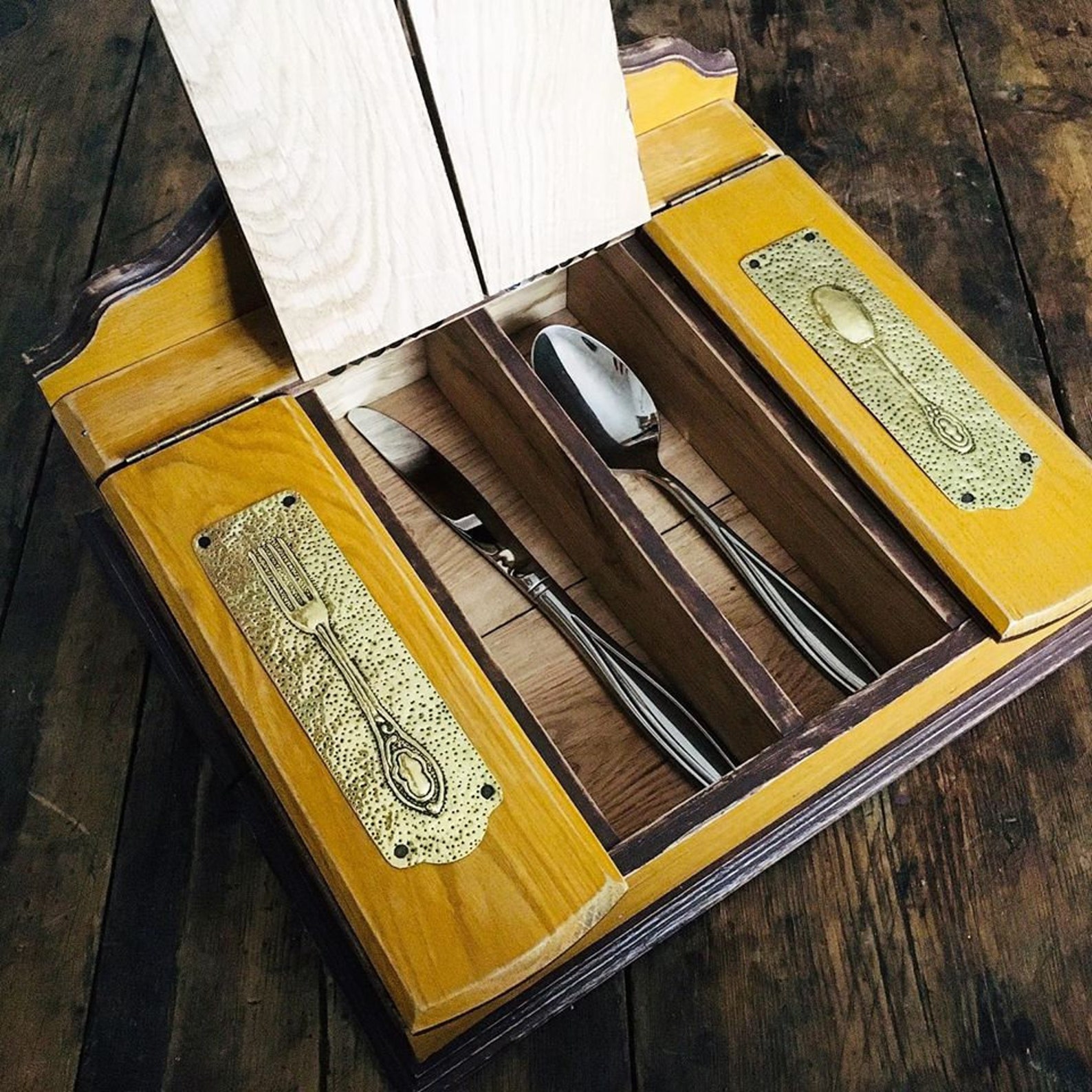 Cutlery box. Victorian style. Eco friendly. Wood gift. Etsy