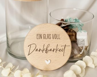 Een pot vol dankbaarheid – Gegraveerde voorraadpot – Bedankcadeau – Glazen pot met houten deksel, voorraadpot, koekjespot, bedankcadeau