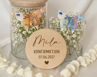 Gepersonaliseerd geldgeschenk voor het Vormsel met naam en datum – Vormselcadeau voor meisjes en jongens – Gegraveerd glas voor Doop en Eerste Communie