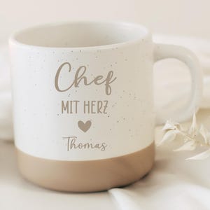 Chef Chefin mit Herz Tasse – personalisierte Keramiktasse mit Name – Danke Geschenk Arbeit Büro Abschied – langlebige Gravur – 360 ml