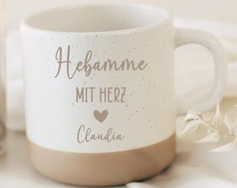 Hebamme mit Herz Tasse – personalisierte Keramiktasse mit Name – Danke Geschenk Geburt – langlebige Gravur – 360 ml