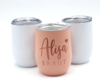 Thermobecher Wein Prosecco Sektglas personalisiert Team Bride Braut Trauzeugin Brautmutter