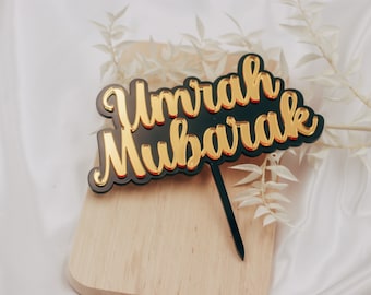 Umrah Mubarak Cake Topper Geschenk Mekka Schwarz Gold Acryl