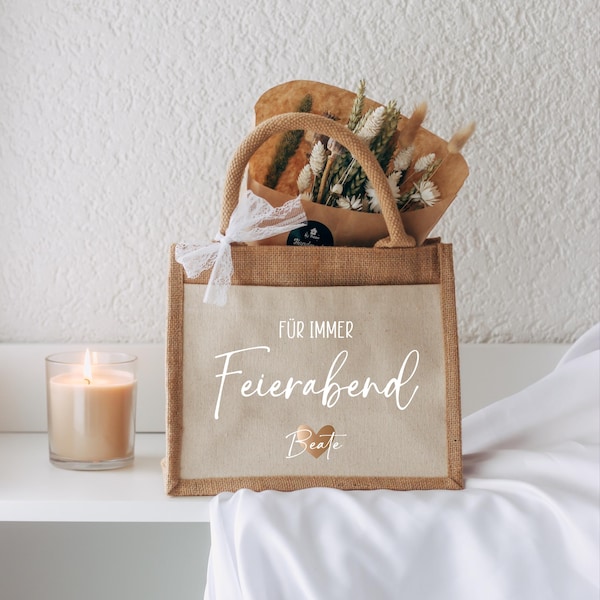 Personalized retirement gift – jute bag for retirees with name, "Forever retired," farewell gift for colleagues