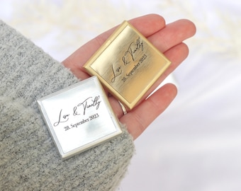 Gastgeschenk personalisierte Schokolade - mit gravierter Platte in gold oder silber - Hochzeit Taufe Verlobung Geburtstag