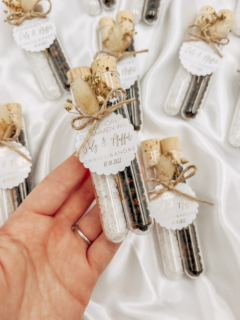 Guest gift test tube we belong together like salt & pepper personalized wedding favor image 5