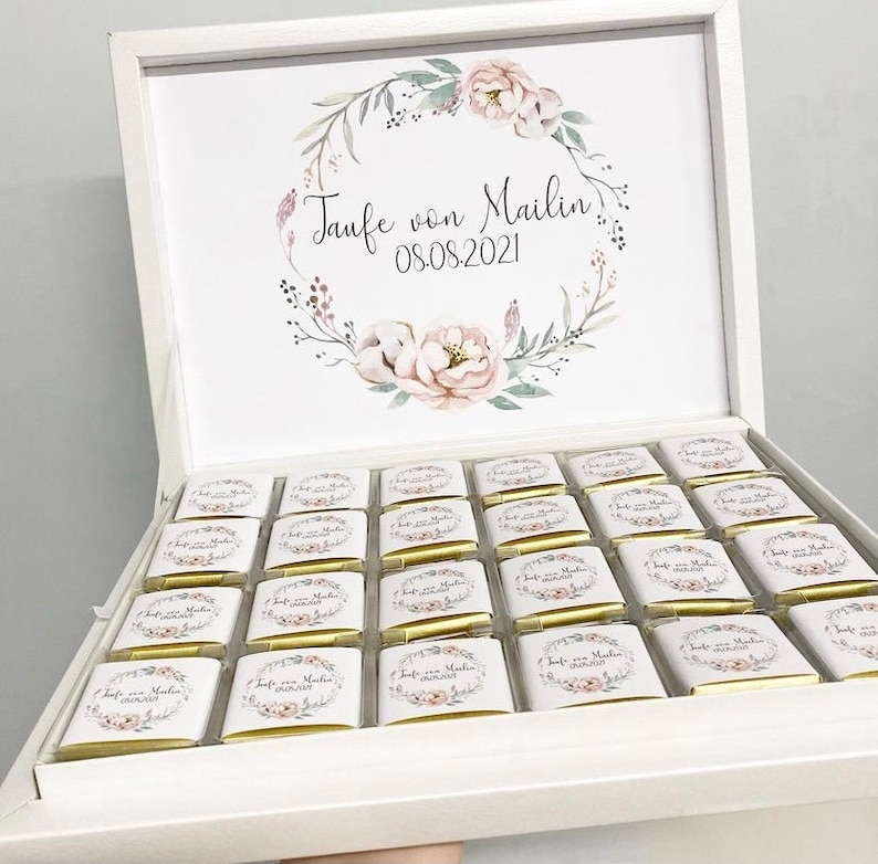 Personalisierte Schokobox, verschiedene Muster I Gastgeschenke Hochzeit Geburtstag Schokolade Taufe Bild 1