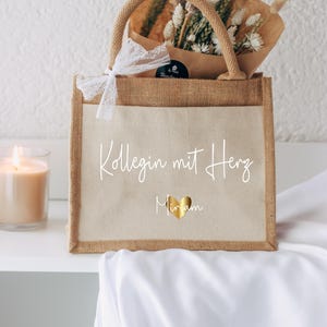 Kollegin mit Herz Tasche - personalisiert mit dem Namen - Abschiedsgeschenk, Beste Kollegin, Arbeitswechsel,